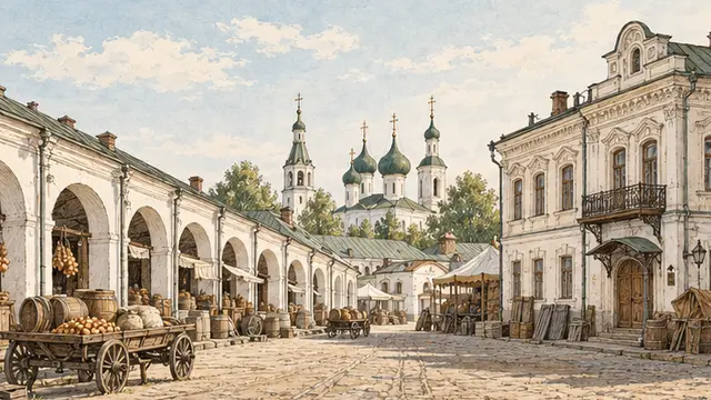 Иллюстрация к статье «Купцы Ростова Великого: ярмарка, торговые ряды и купеческие дома на Покровской»